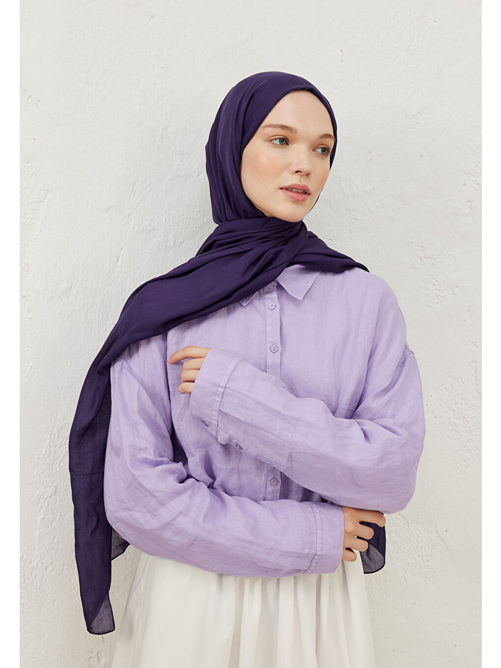 Rami Viskon Şal Patlıcan Moru-4