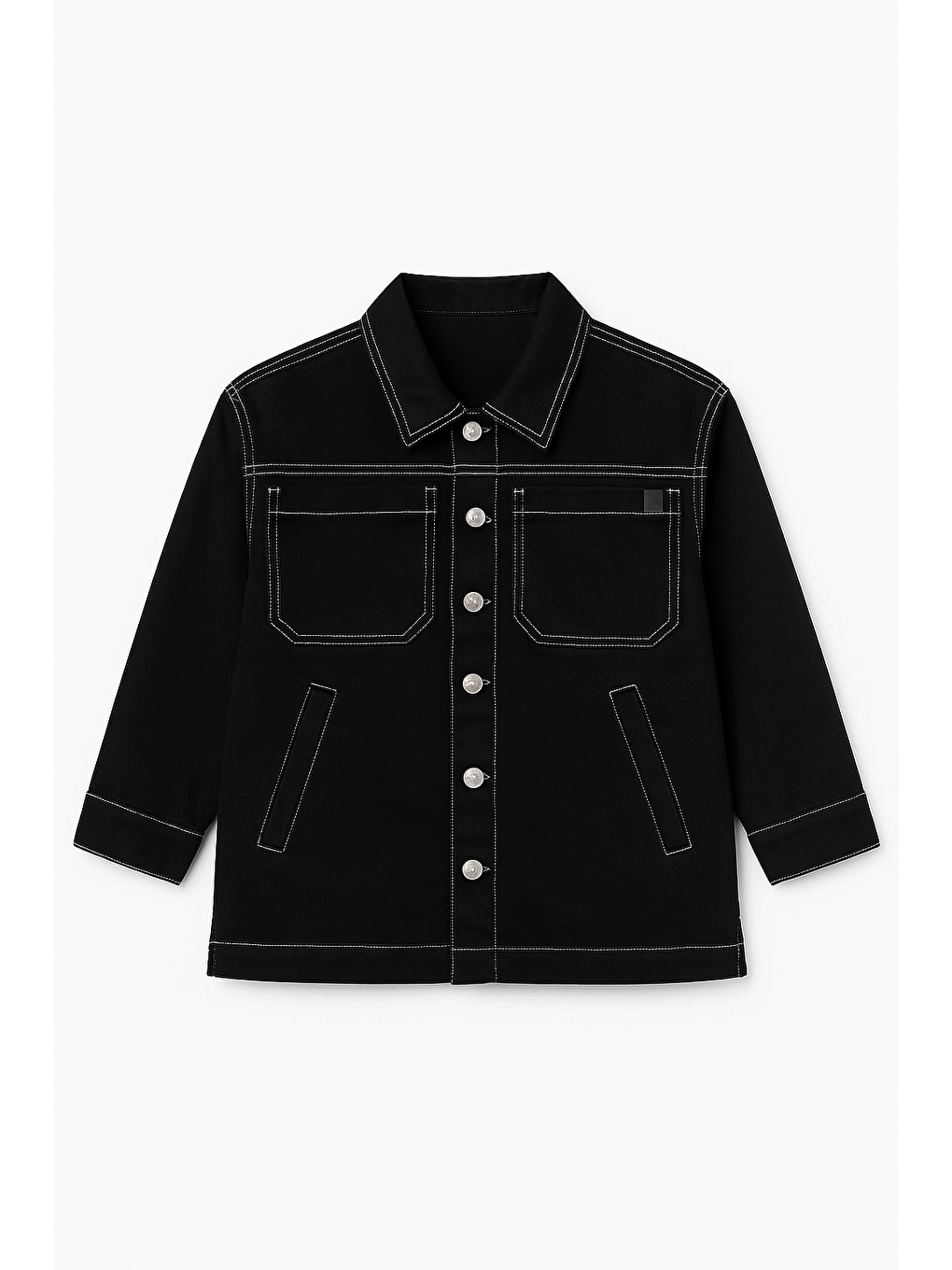 Kız Çocuk Jean  Siyah Kontrast Dikişli Cepli Düğmeli Ceket