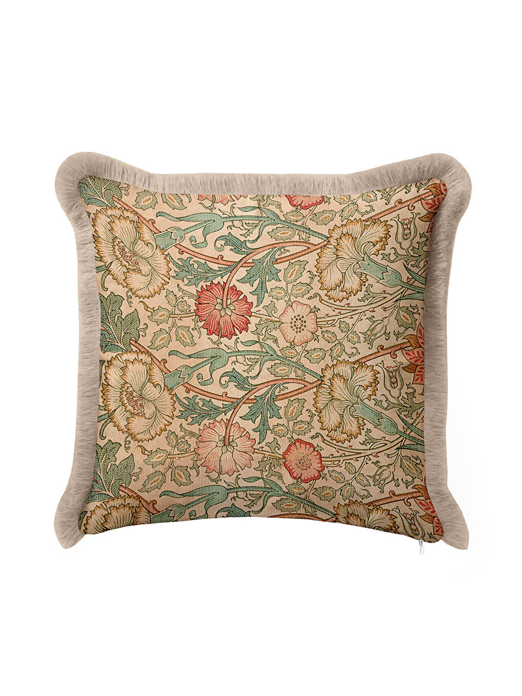 Karışık Vintage Çiçek Motifli Saçaklı Yastık Kılıfı - Klasik Bohem Bej Yeşil Püsküllü Kırlent Kılıfı-4