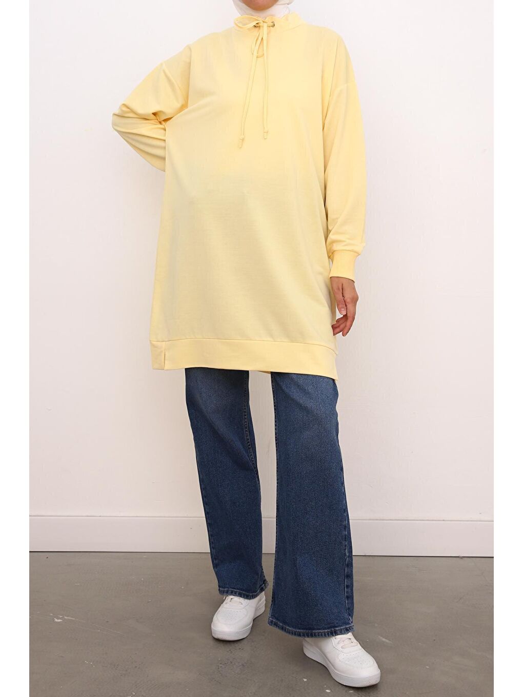 Sarı Kuşgözlü Rahat Kalıp Sweat Tunik-1