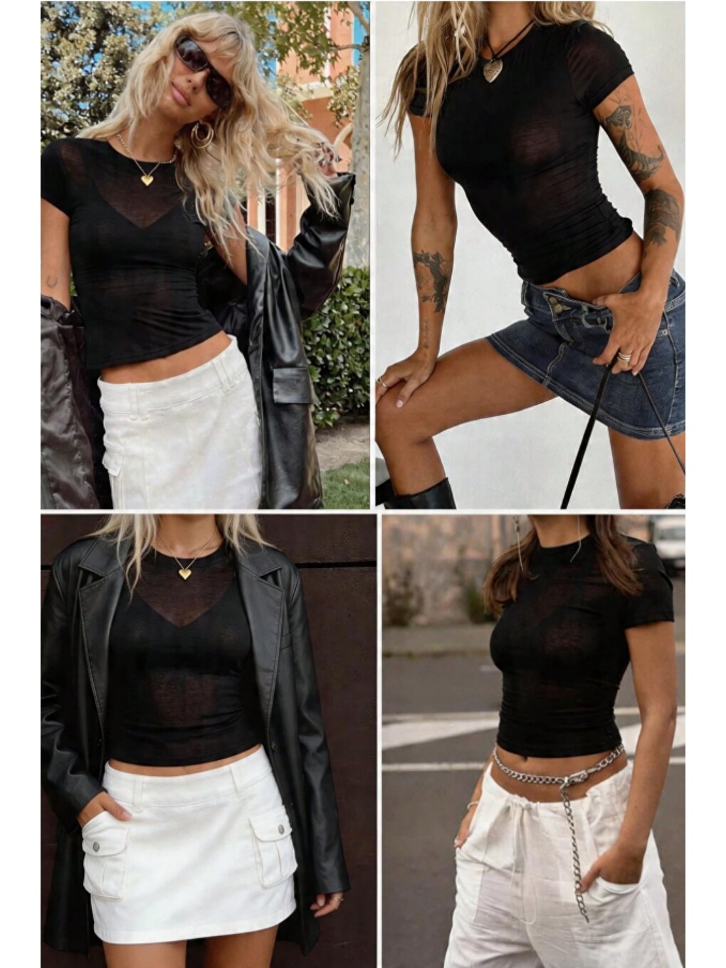 Siyah Kadın Flamlı Transparan Basic T-Shirt – Slim Fit Kısa Kol Günlük Üst-4