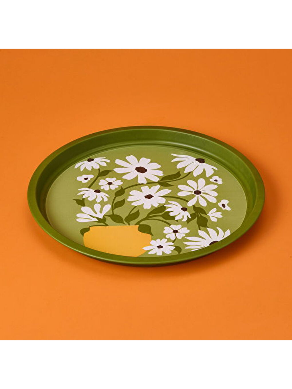 Çiçekli Tepsi - Yeşil - 35 cm-1