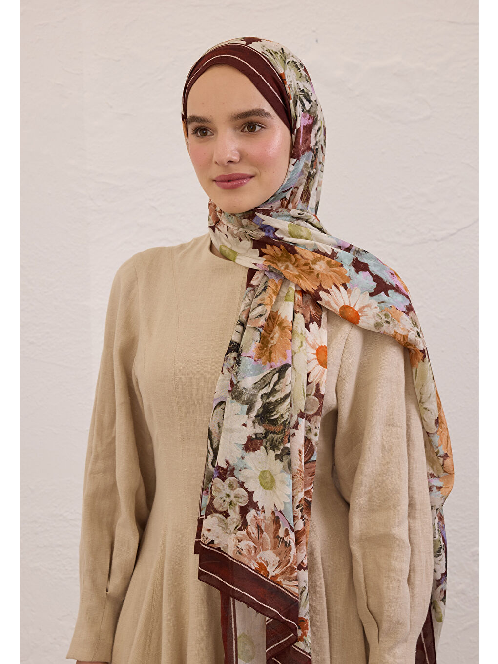 Jasmıne Joy Desen Rami Şal Bordo-1