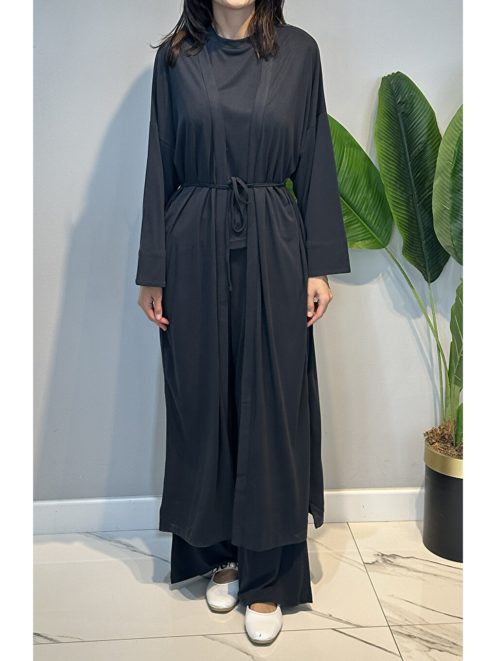 Kadriye Baştürk Modal Cupra Pantolonlu Bluz Abaya Takım 410 Siyah-1