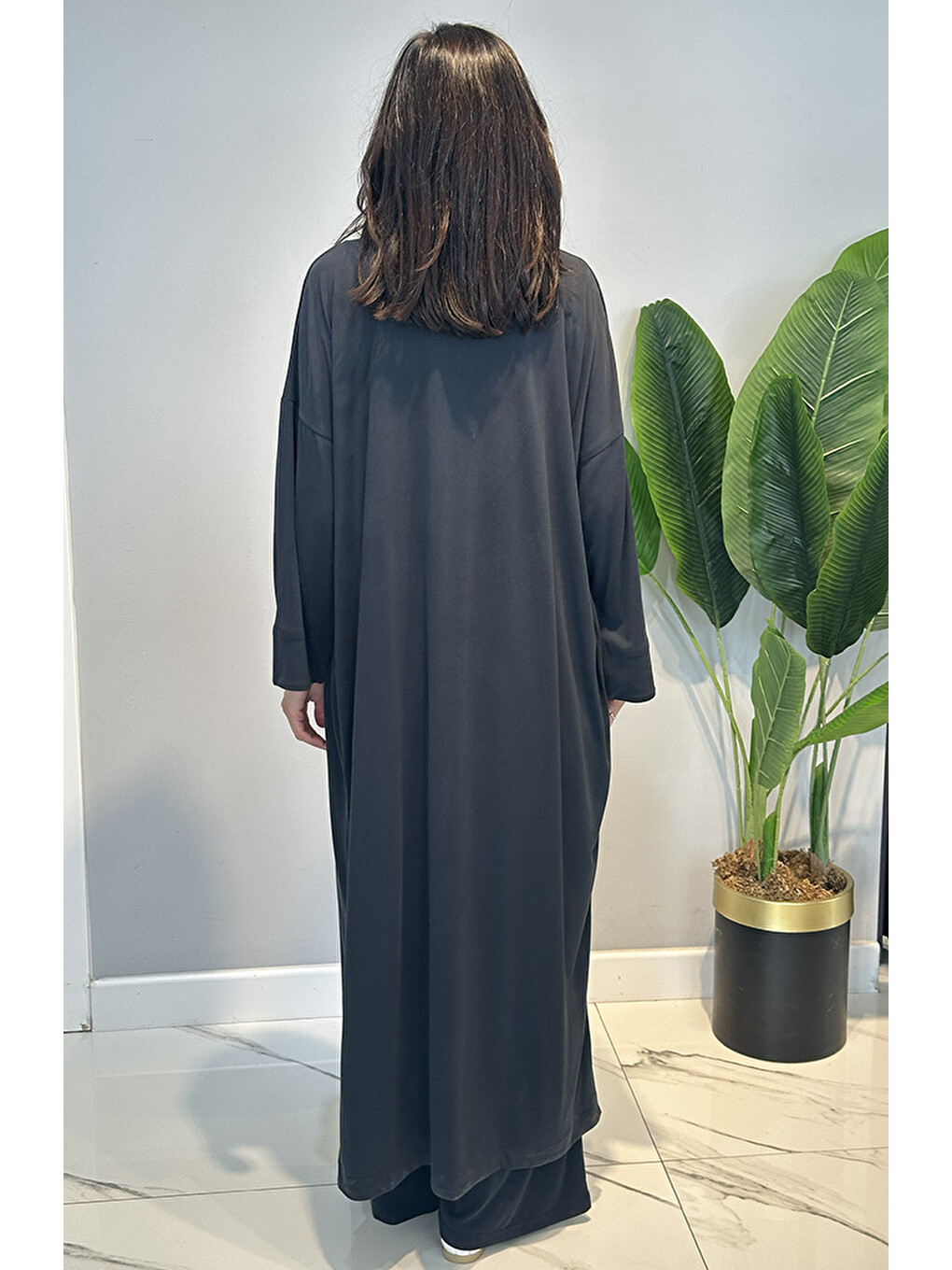 Kadriye Baştürk Modal Cupra Pantolonlu Bluz Abaya Takım 410 Siyah-3