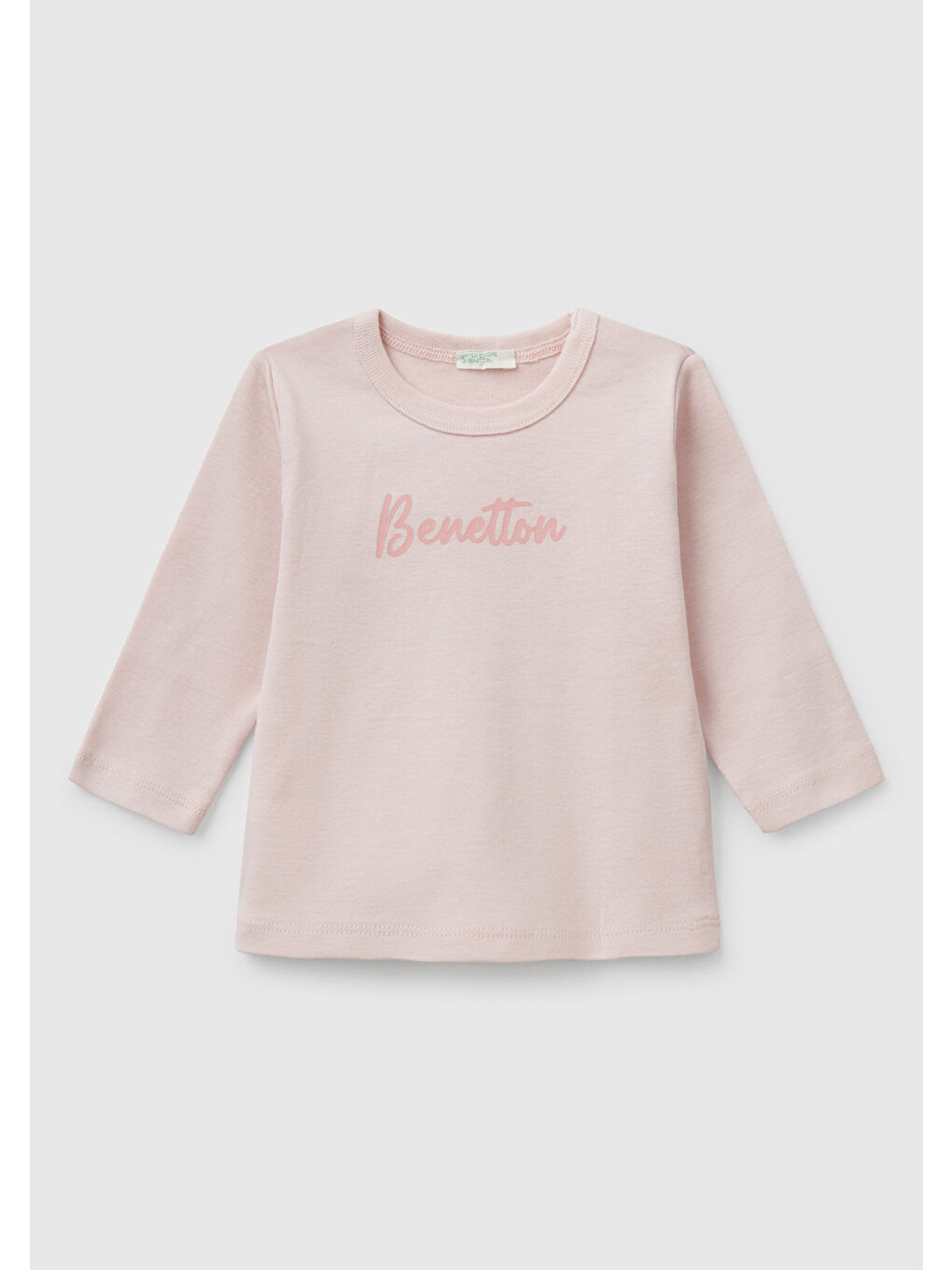 Bebek Toz Pembe Logo Baskılı Omzu Çıtçıt Düğmeli Uzun Kollu Tişört