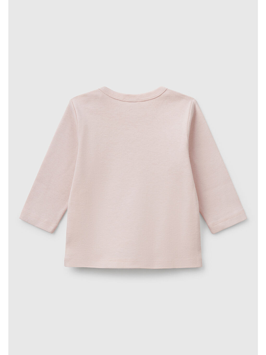 Bebek Toz Pembe Logo Baskılı Omzu Çıtçıt Düğmeli Uzun Kollu Tişört-1