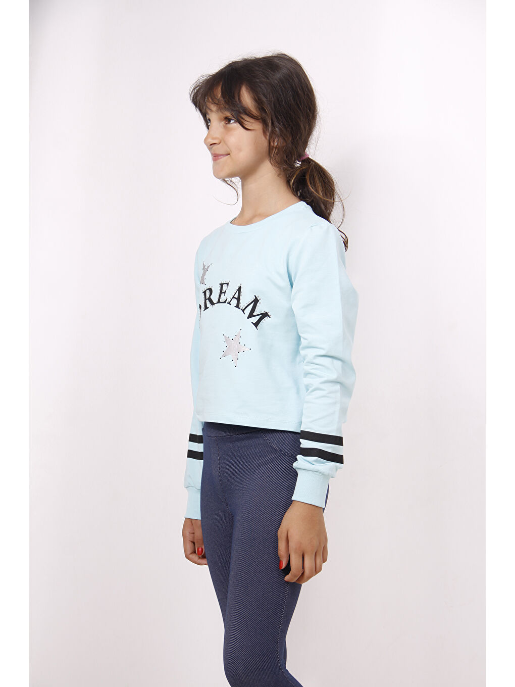 Turkuaz Kız Çocuk Yıldızlı Dream Baskılı Sweatshirt-1
