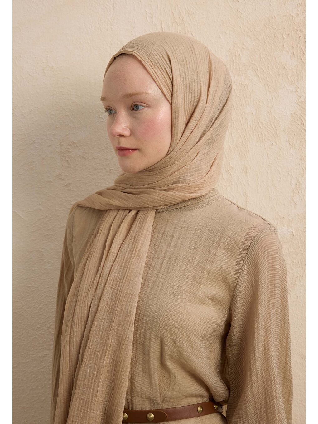 Bej Modal Damalı Şal Kum-2