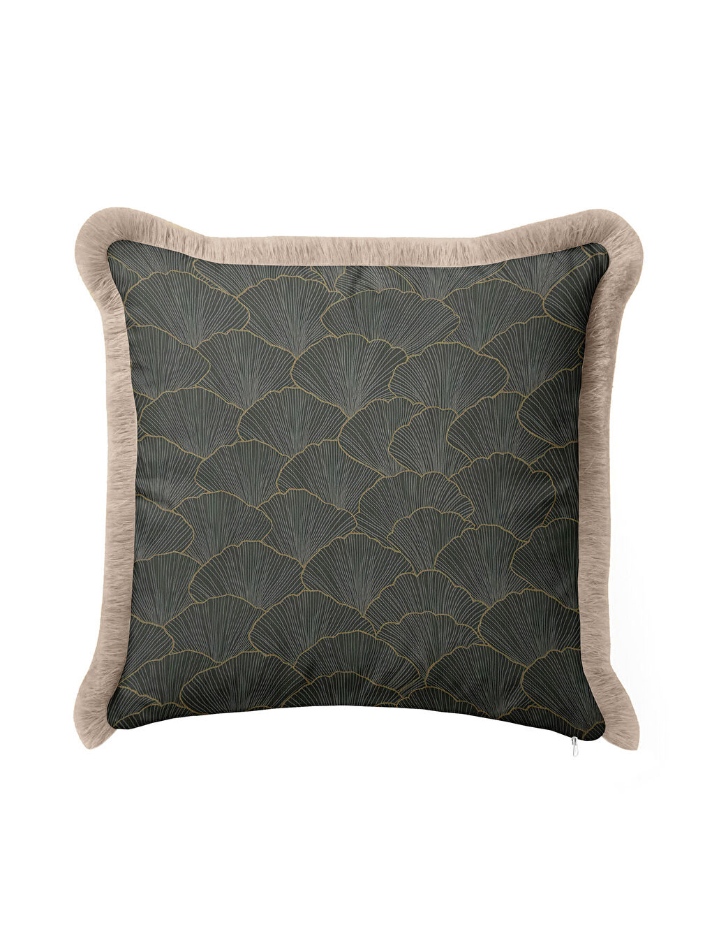 Karışık Altın Renk Lüks Ginko Yapraklı Saçaklı Yastık Kılıfı - Sanatsal Yeşil Modern Püsküllü Kırlent Kılıfı-2