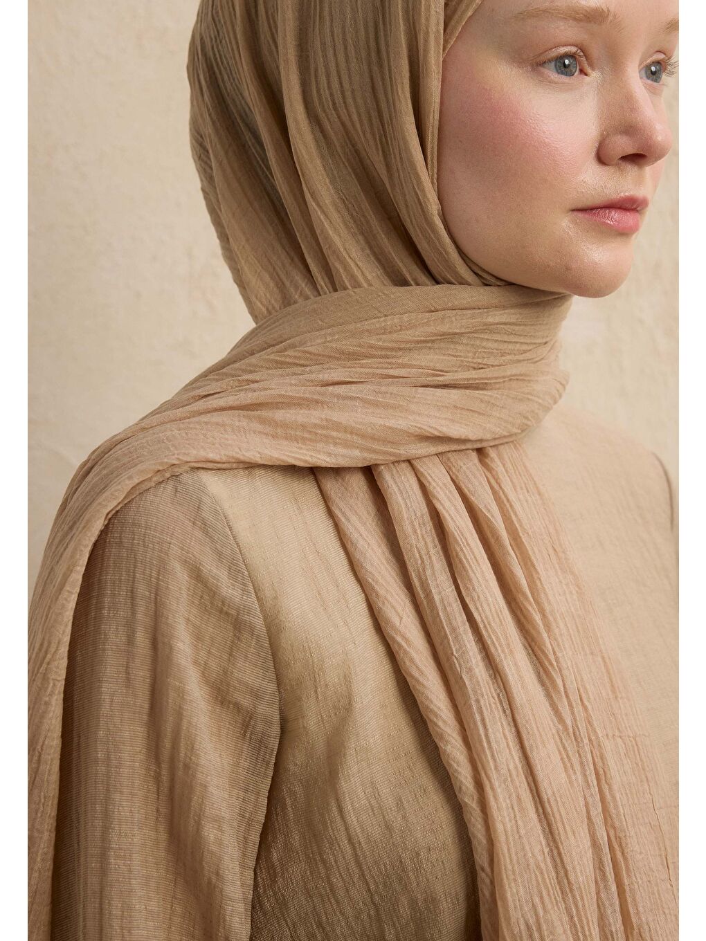 Bej Modal Damalı Şal Kum-3