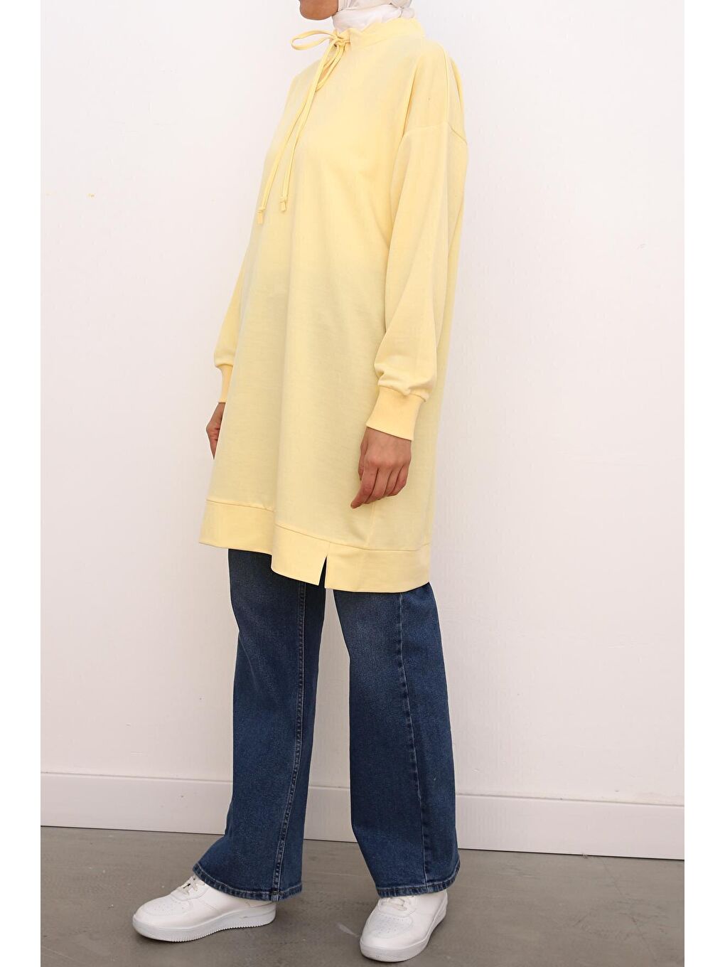 Sarı Kuşgözlü Rahat Kalıp Sweat Tunik-2