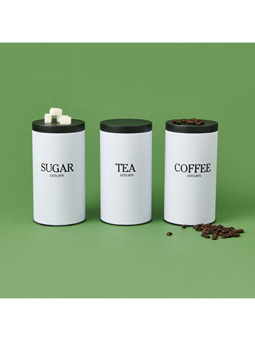 Metal 3'lü Saklama Kabı - Beyaz / Siyah
