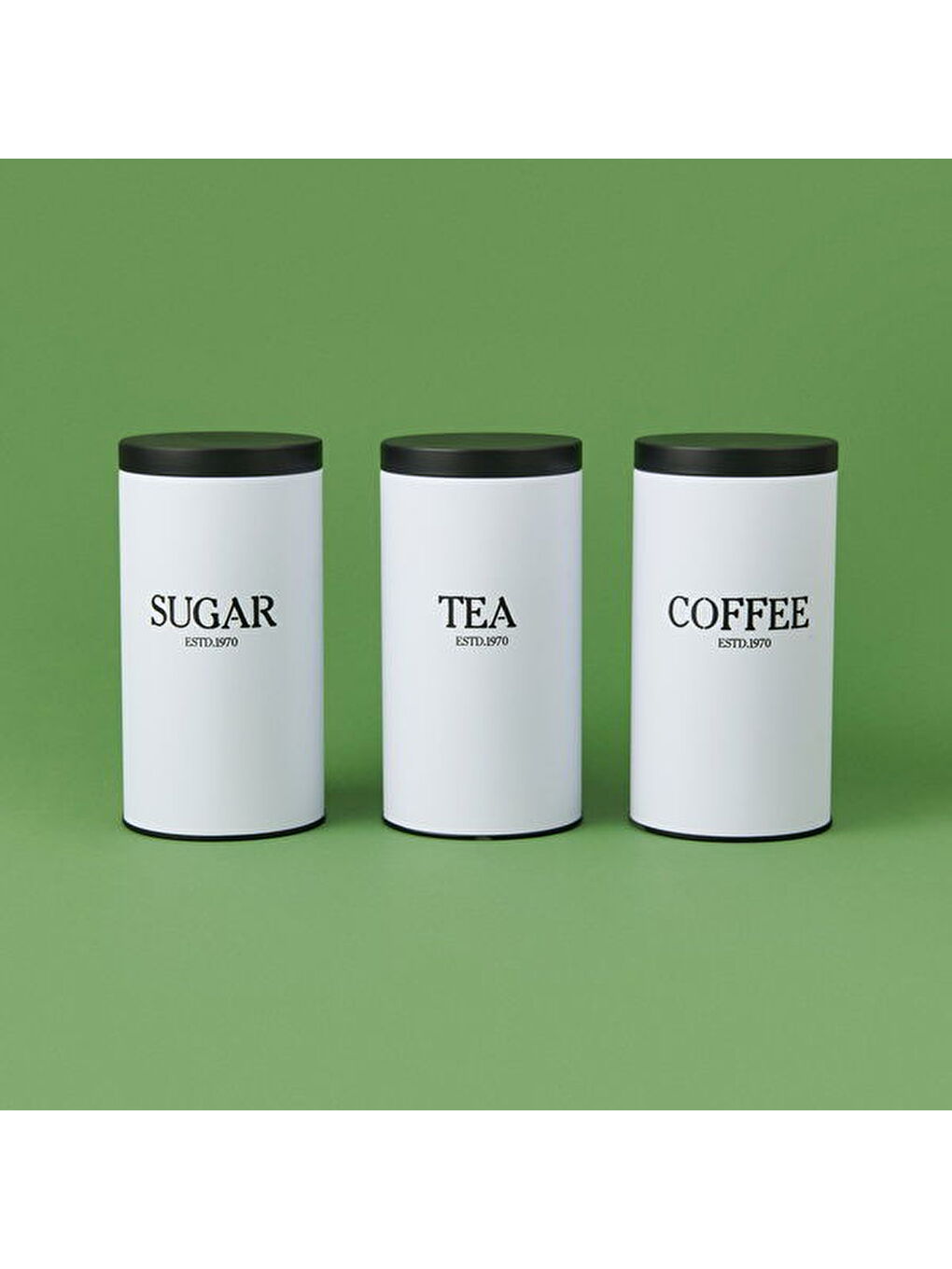 Metal 3'lü Saklama Kabı - Beyaz / Siyah-1