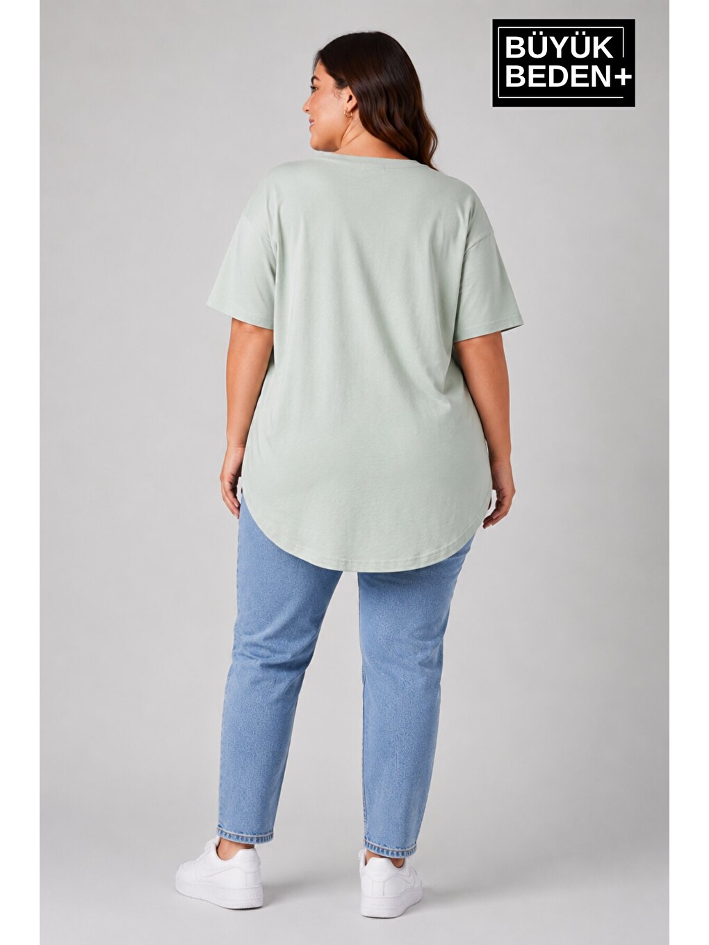 Turkuaz Büyük Beden Kadın Bisiklet Yaka Basic Oval Etek Detalylı 3xl-6xl Uzun Tunik SPR26BTSK502-2