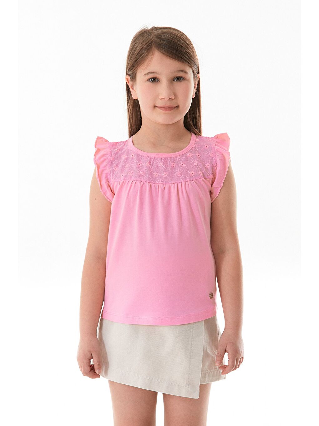 Pembe Dantel Detaylı Kız Çocuk Bluz-1