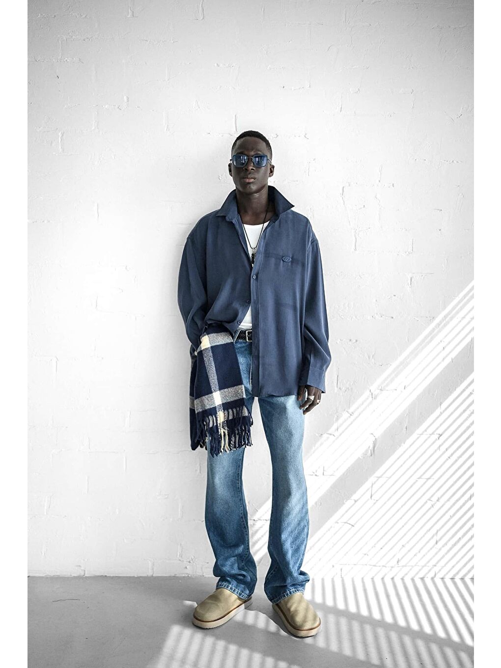 Erkek Uzun Kollu Rahat Kesim Oversize İnce Gömlek Lacivert-2