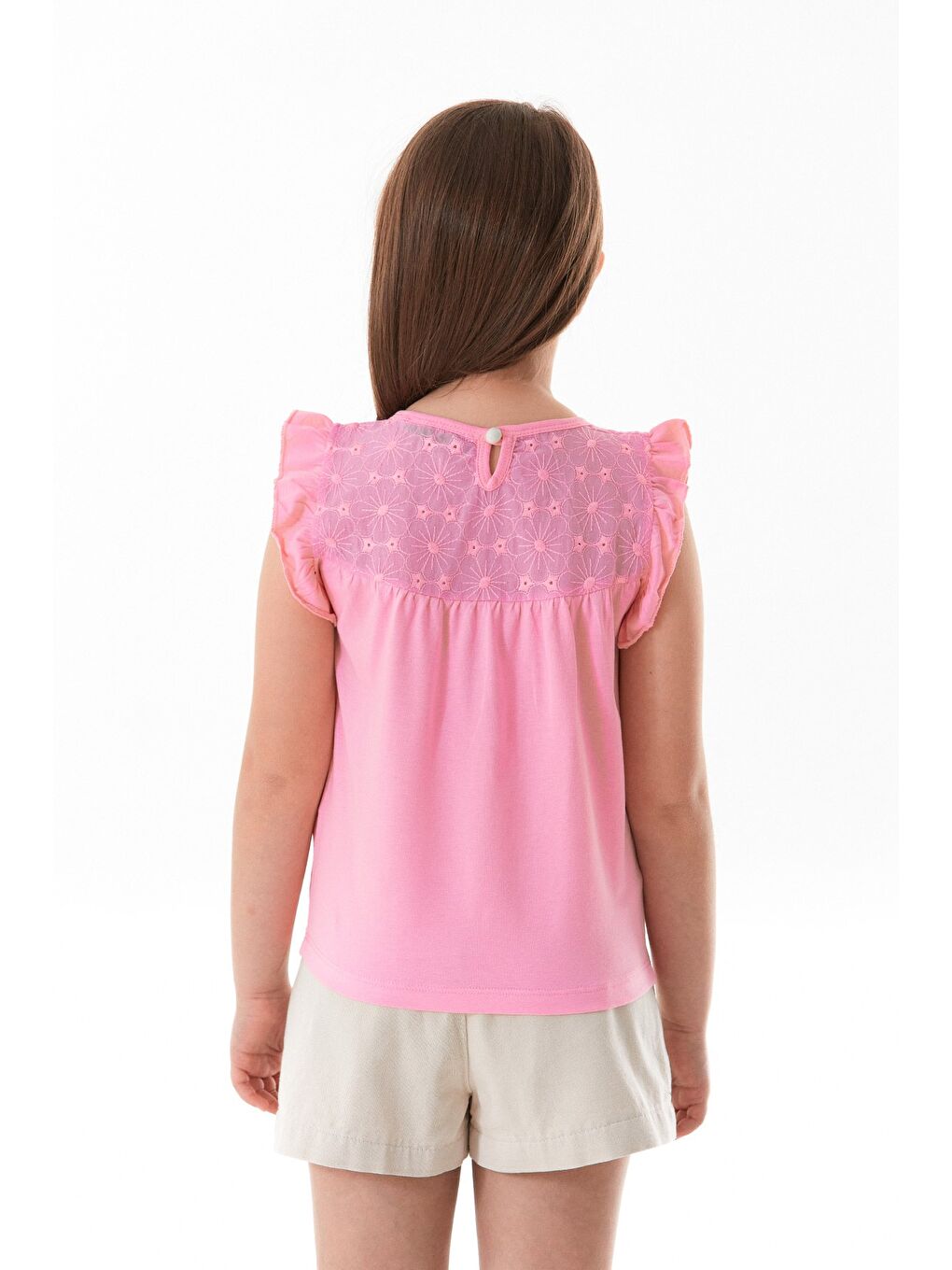 Pembe Dantel Detaylı Kız Çocuk Bluz-4