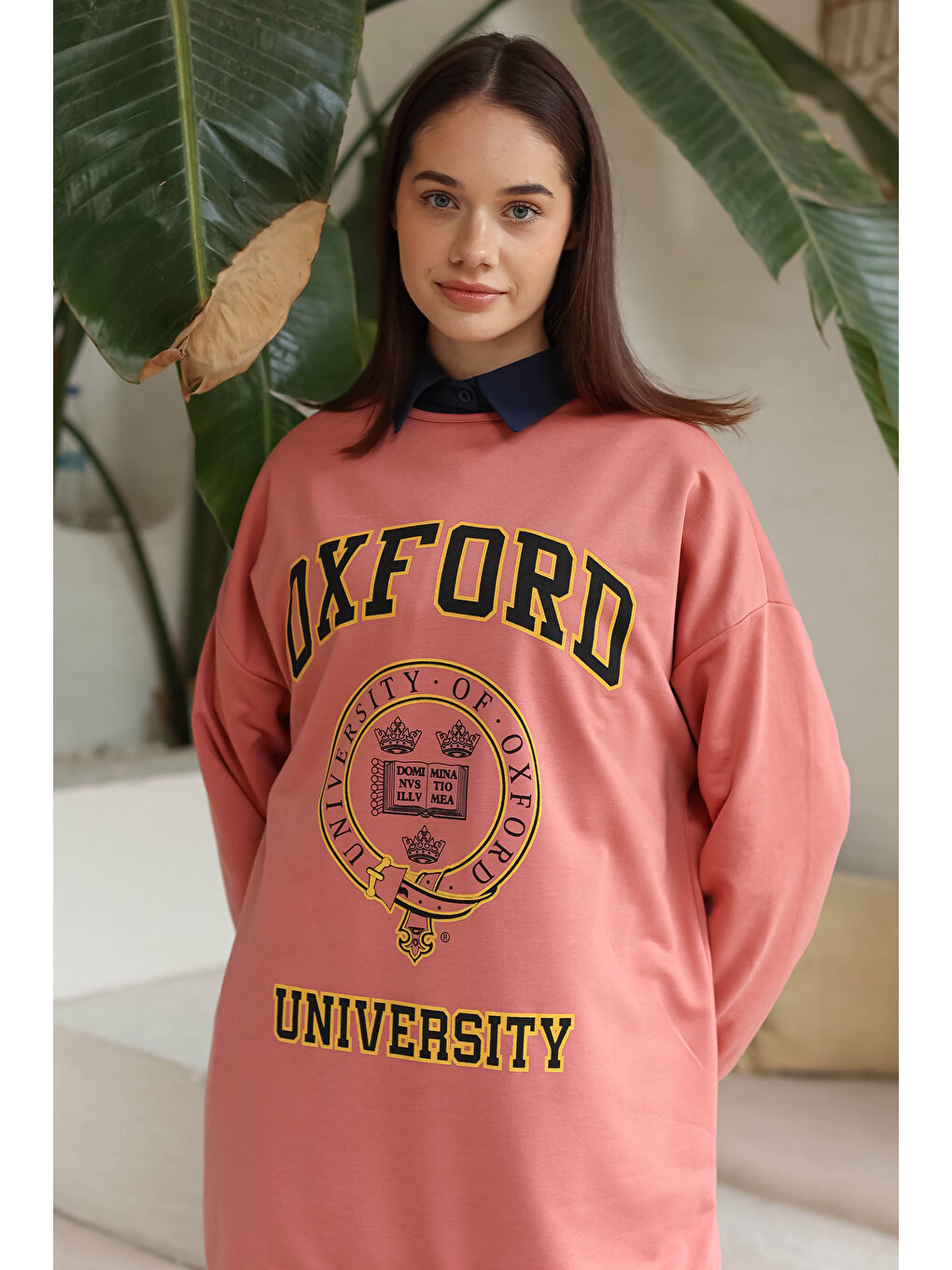 Pembe Baskılı Sweatshirt Gül - 13281-2