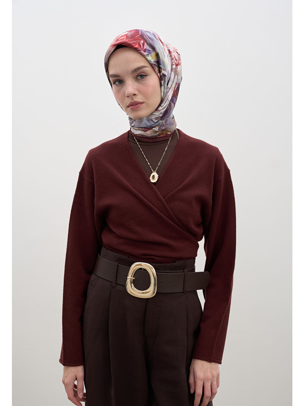 Nerıssa Desen Pamuklu Viskon Eşarp Bordo