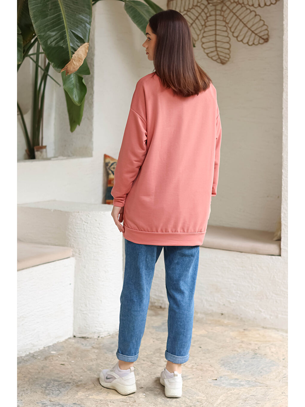 Pembe Baskılı Sweatshirt Gül - 13281-4