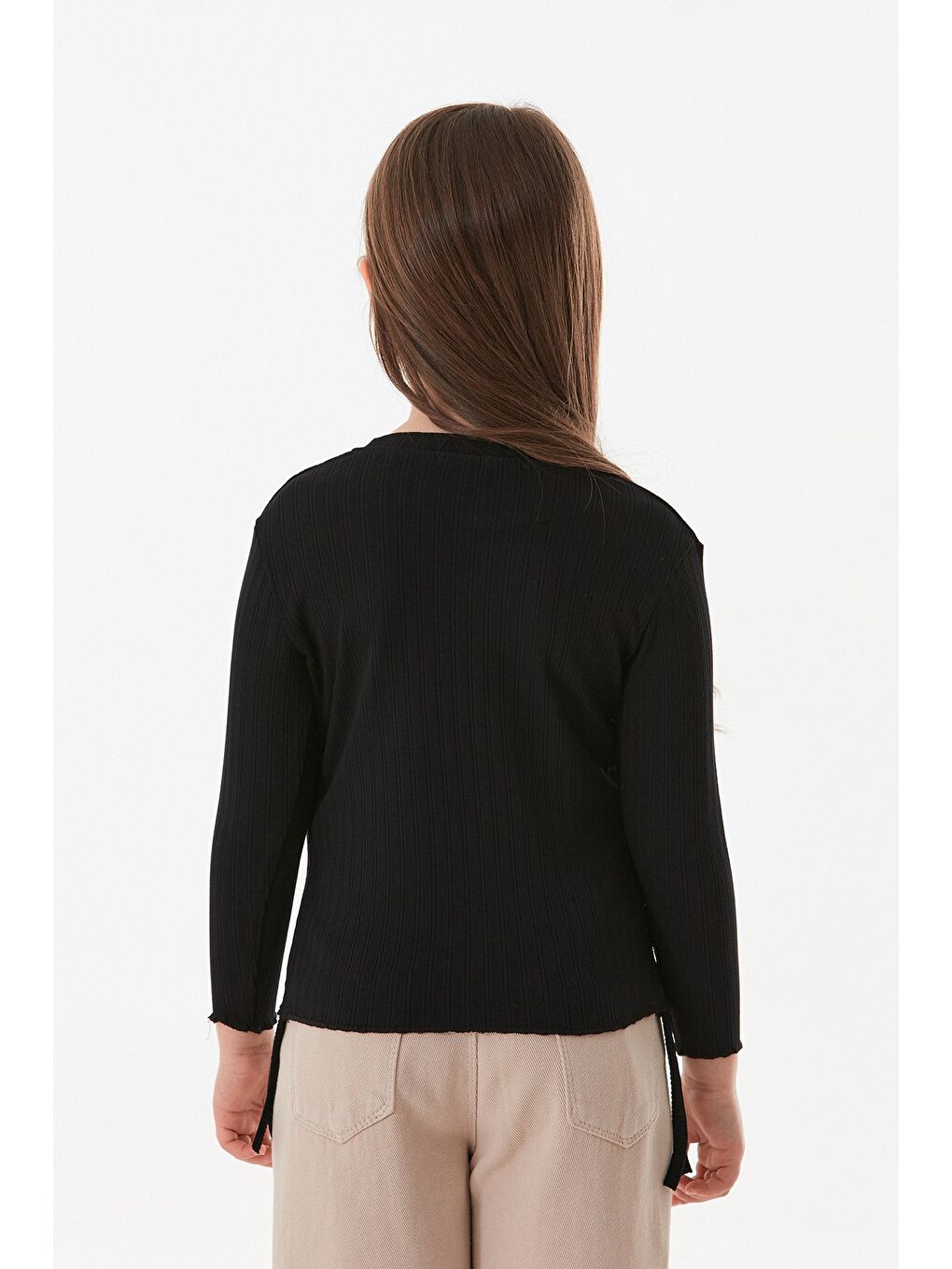 Siyah Fitilli Girl Power Baskılı Yanları Büzgülü Kız Çocuk Bluz-3