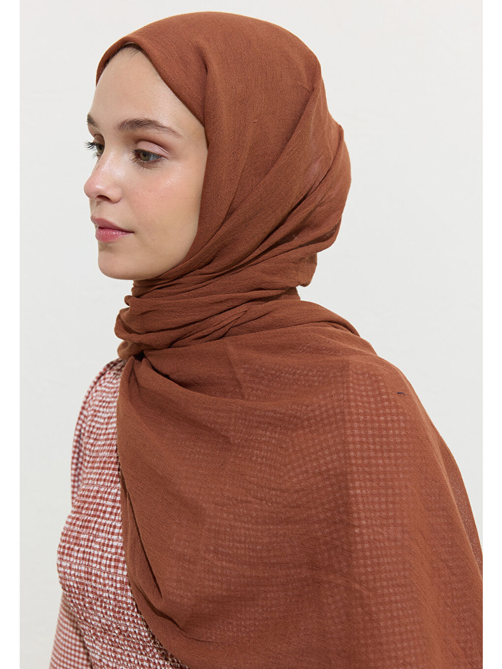 Kahverengi Pamuklu Keten Şal Cınnamon Roll-3