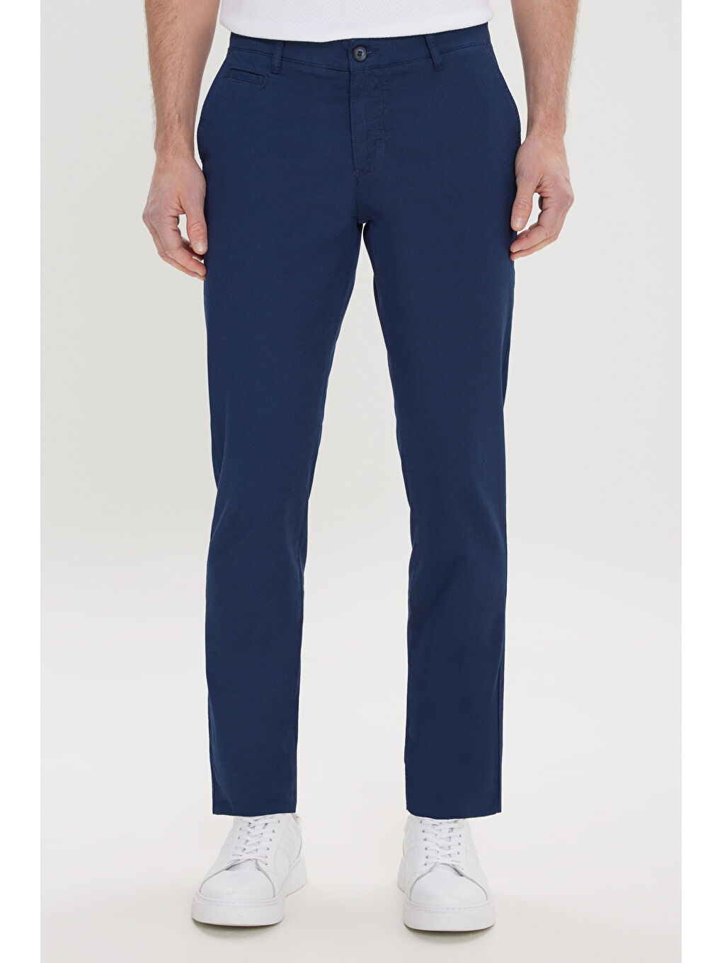 Erkek Lacivert Pamuklu Slim Fit Dar Kesim Yan Cep Armürlü Esnek Pantolon-2