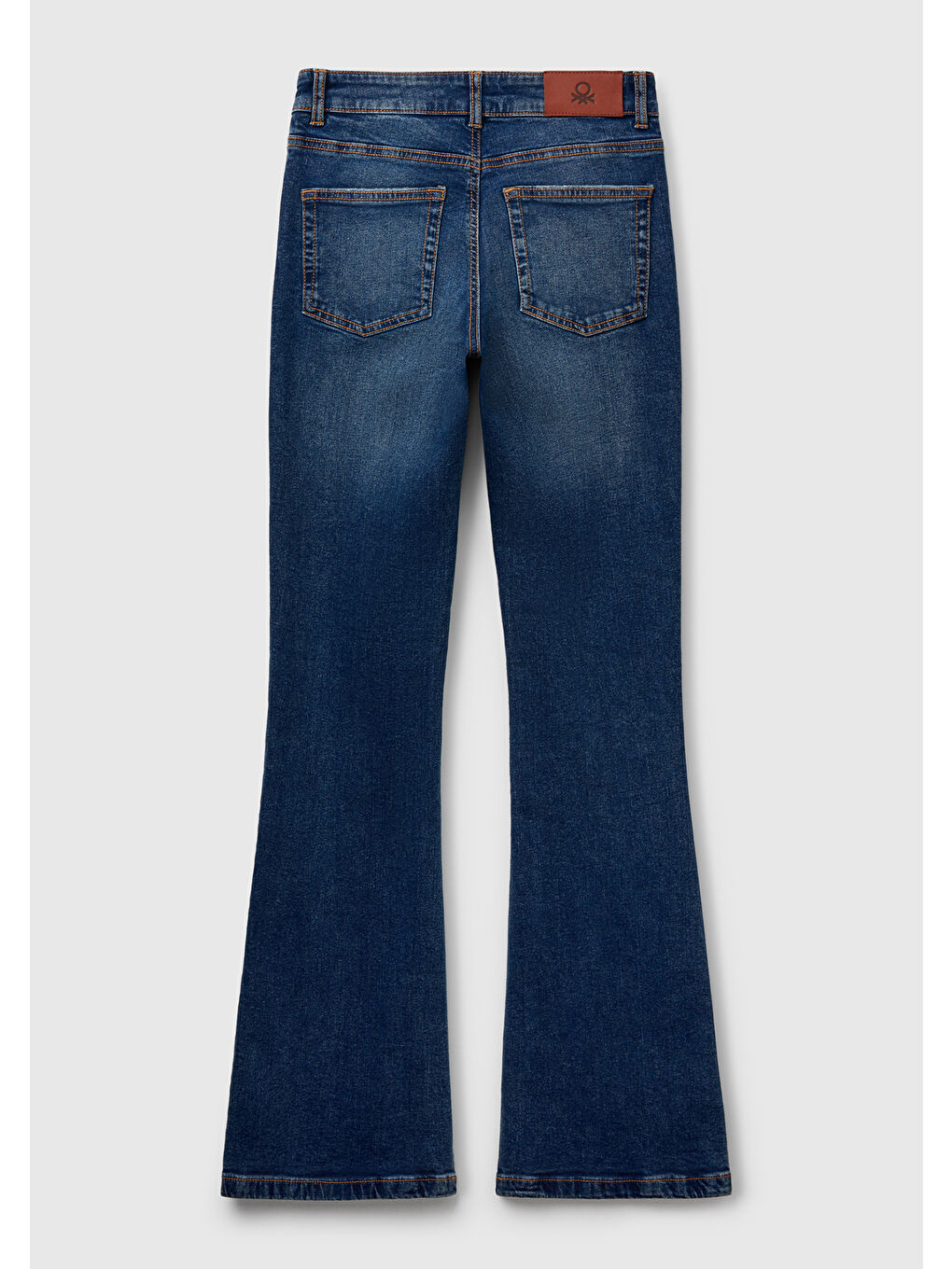 Kadın Koyu Mavi Streç Pamuklu Cepli Normal Bel İspanyol Paça Denim Pantolon-3