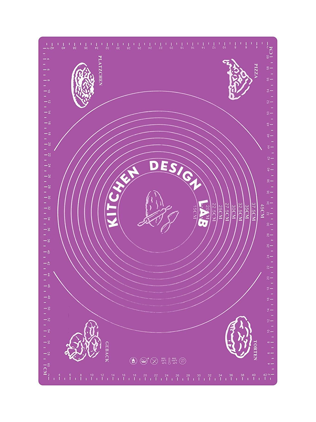 2'li Set Mor 45x65 Cm Silikon Hamur Açma Matı Ve Pratik Ahşap Saplı Silindir Hamur Açıcı-1