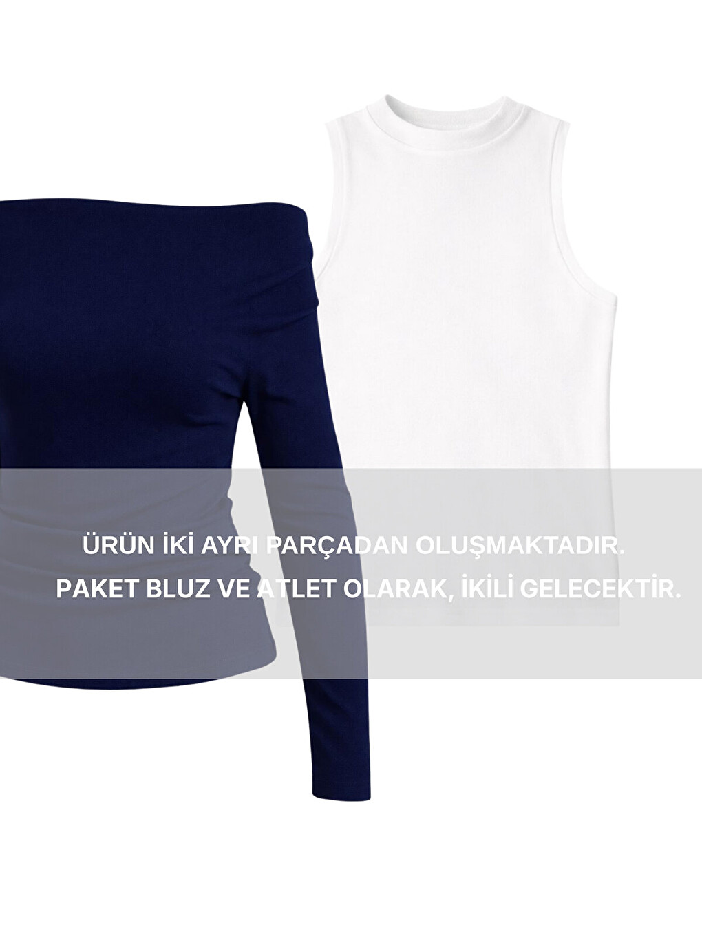 Lacivert Açık Omuzlu Atletli Örme Bluz LACİVERT LAX0009-4