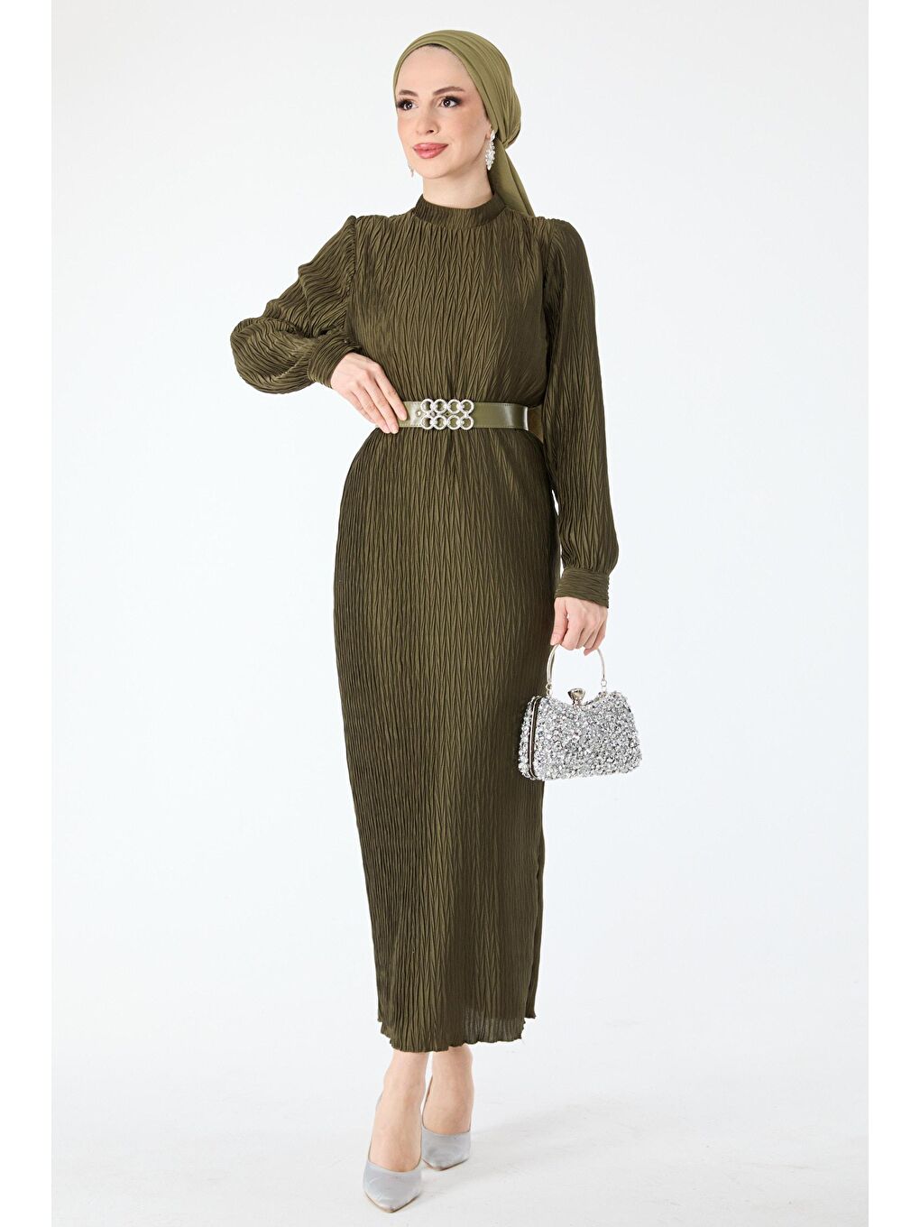Hakim Yaka Kadın Haki Abiye Elbise - 24398