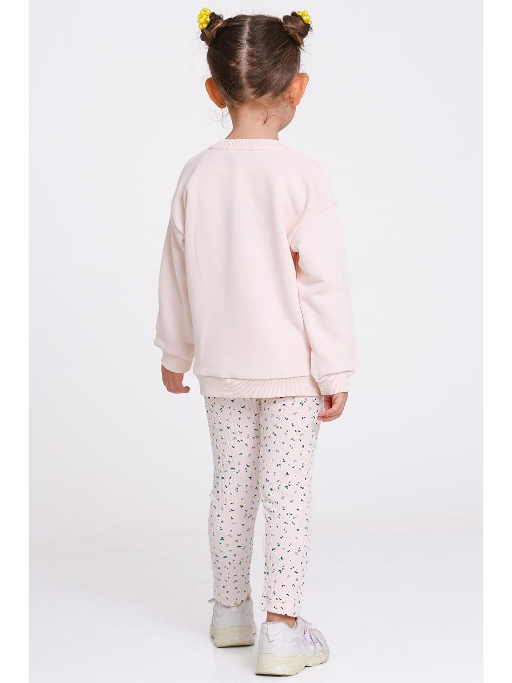 Pembe Kız Çocuk Pudra Çiçek Desenli 1-5 Yaş Takım - 23276-3-4