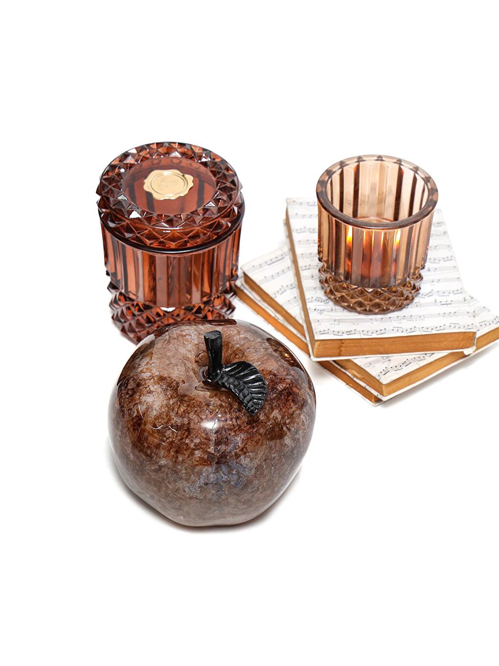 Kahverengi Dekoratif Amber Apple Heykel (16 cm)-2