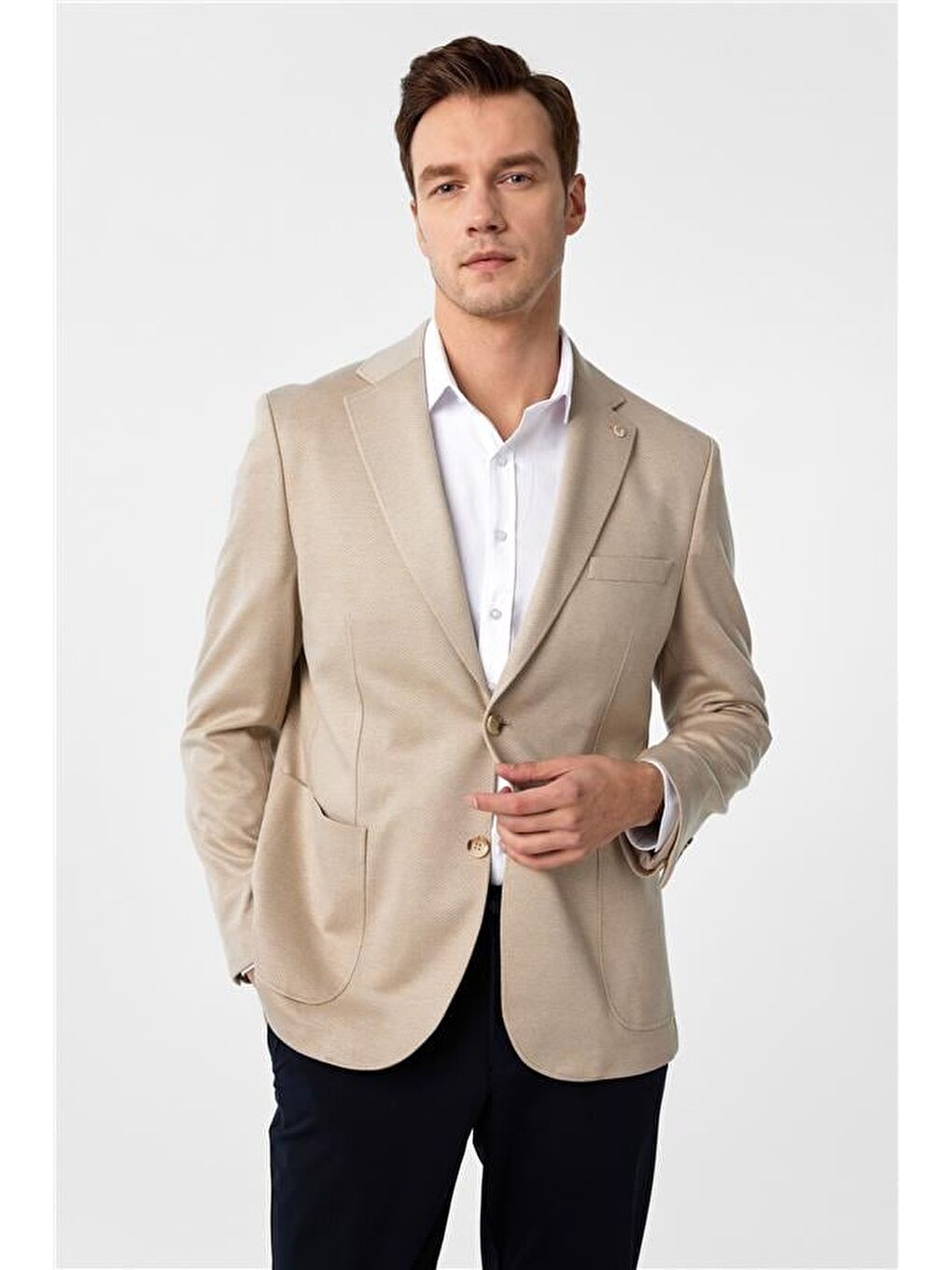 Bej Regular Desenli Mono Yaka 4 Drop Ceket-1