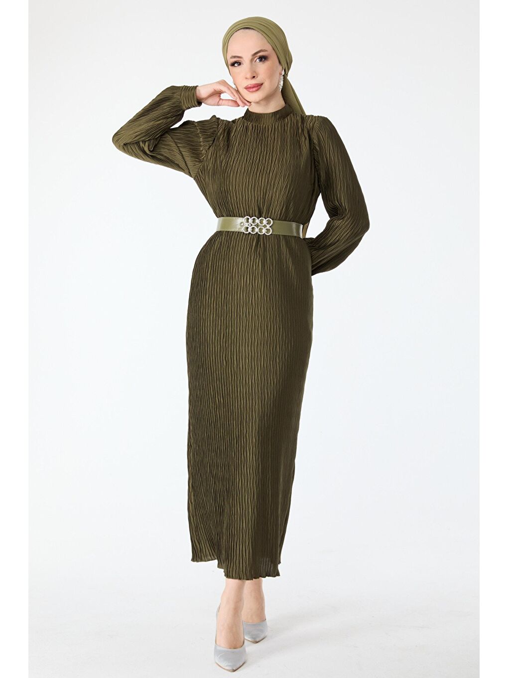 Hakim Yaka Kadın Haki Abiye Elbise - 24398-1