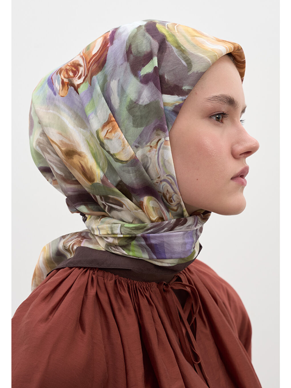 Gri Nerıssa Desen Pamuklu Viskon Eşarp Füme-3