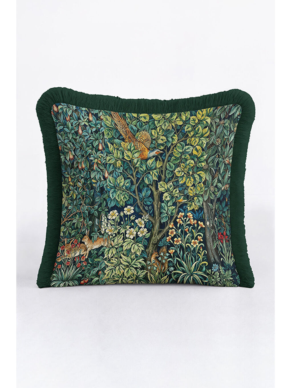 Karışık Lüks Doğal Bahçe Saçaklı Yastık Kılıfı - Vintage Orman Bohem Yeşil Püsküllü Kırlent Kılıfı