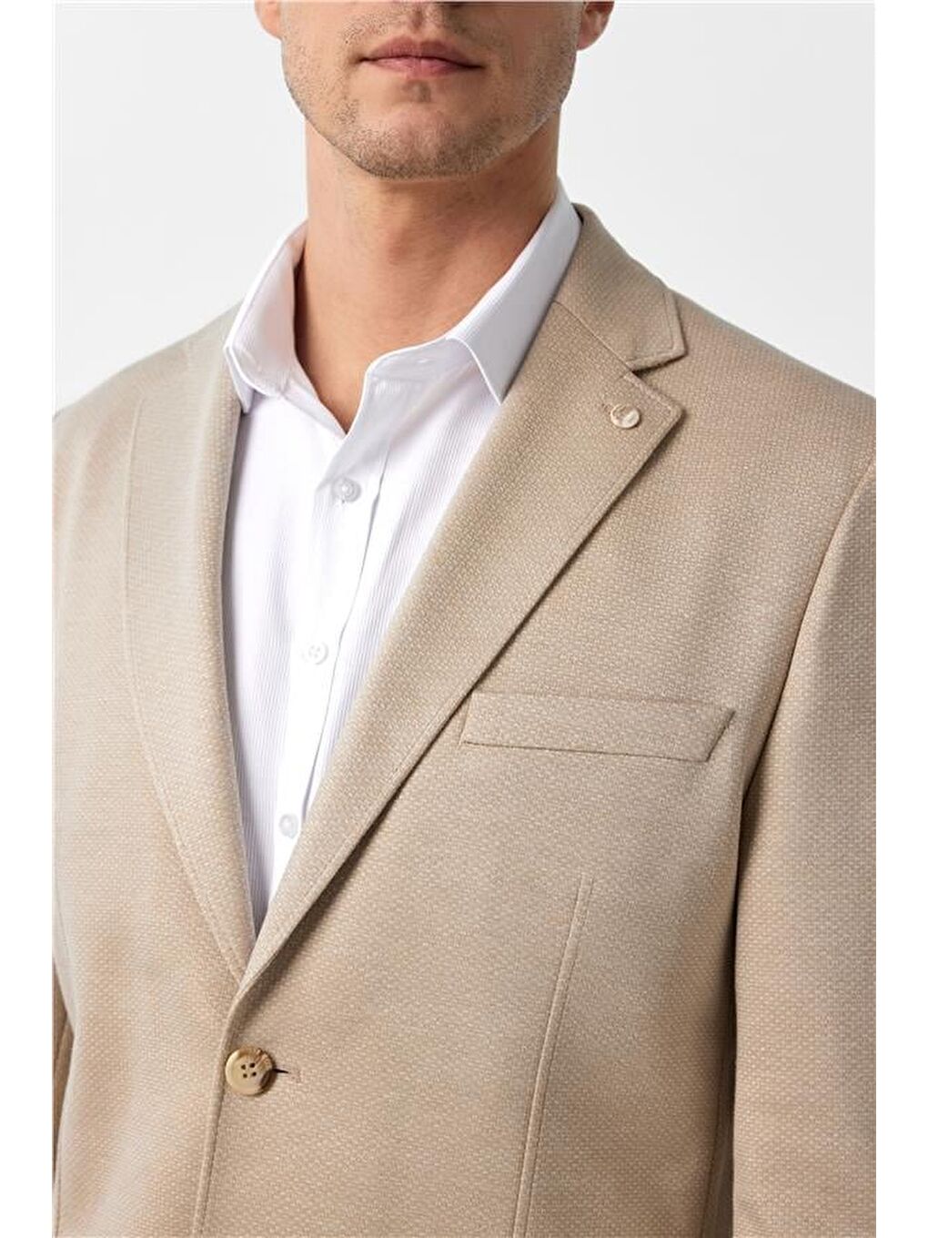 Bej Regular Desenli Mono Yaka 4 Drop Ceket-2