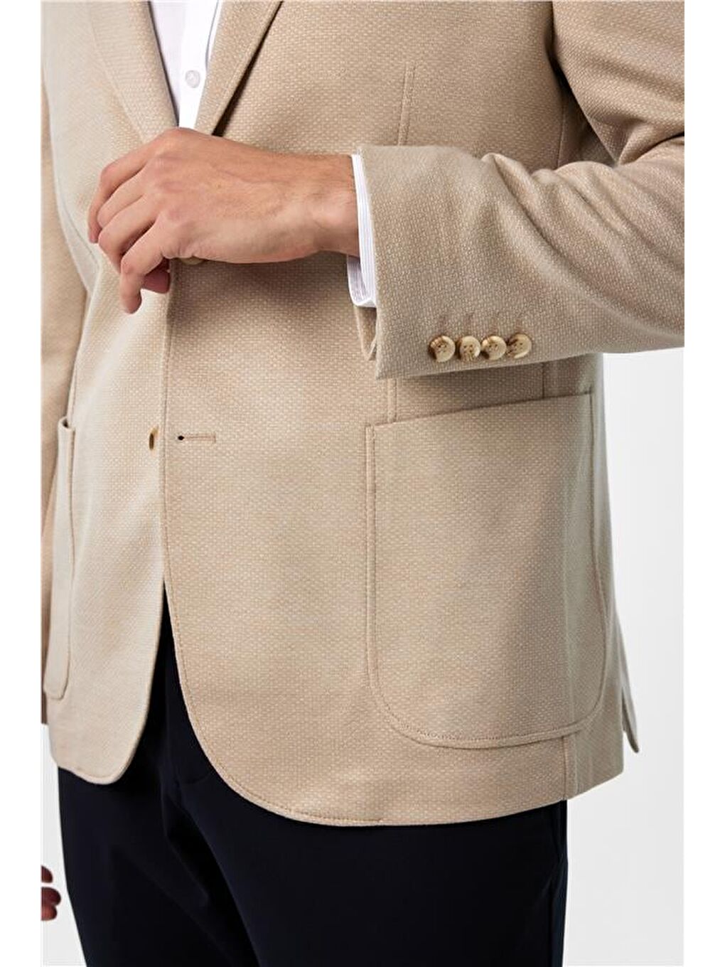 Bej Regular Desenli Mono Yaka 4 Drop Ceket-3