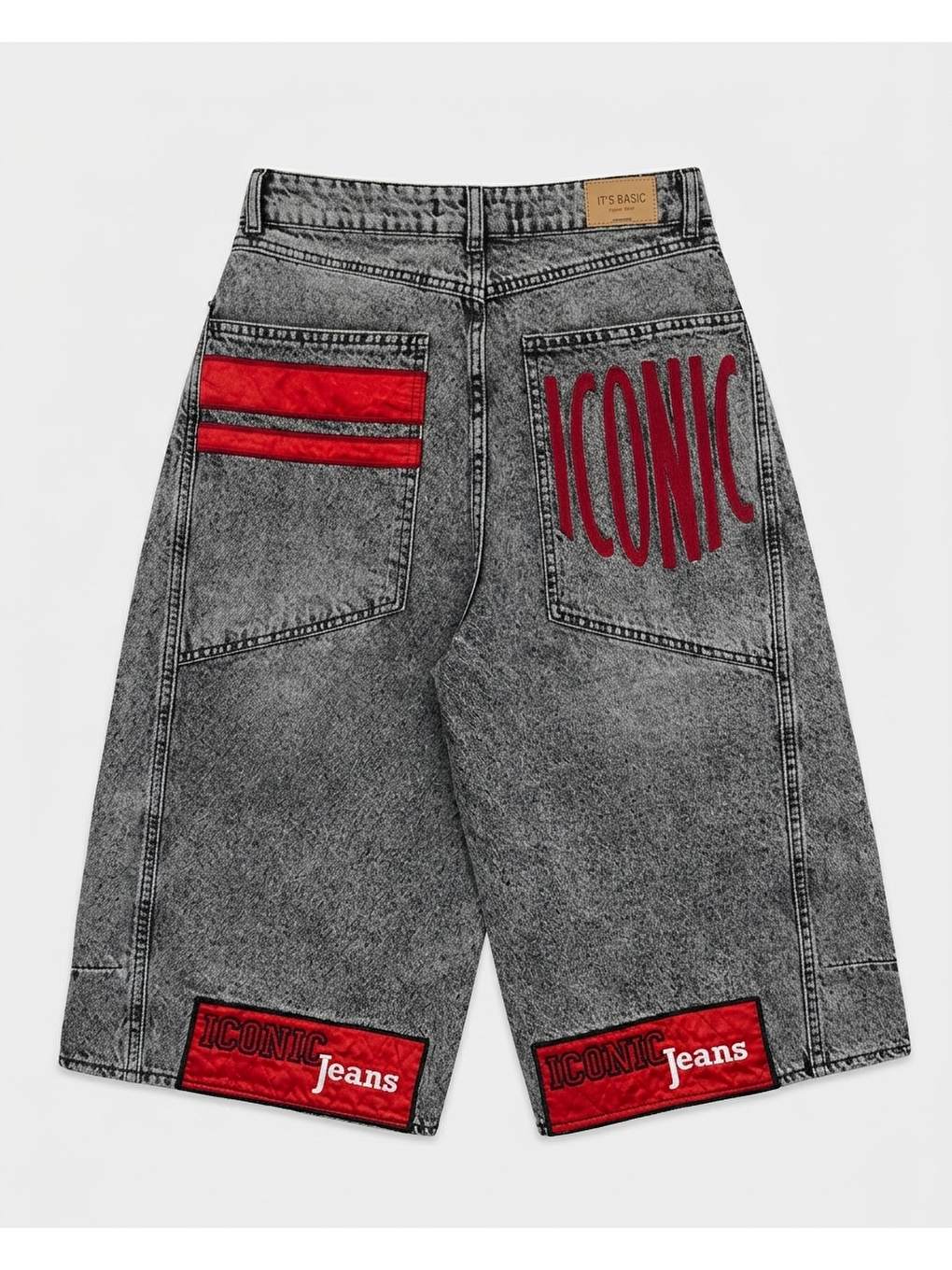Kadın Gri Renk 4s6-13 Mega Baggy Fit Paça ve Cep Detaylı Özel Tasarım Denim Şort-1