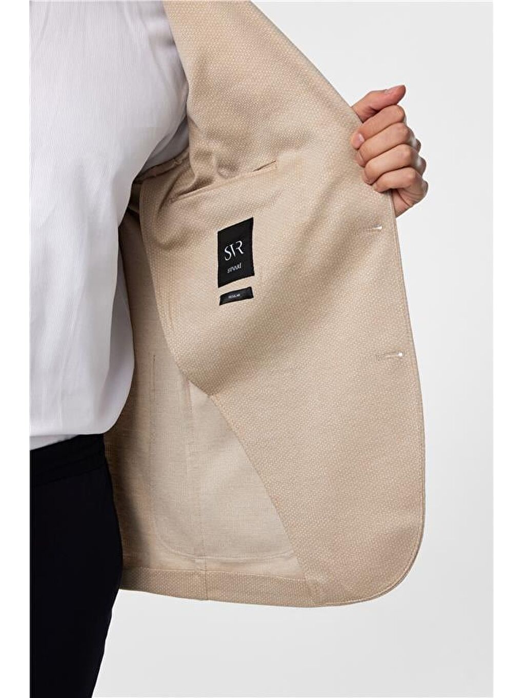 Bej Regular Desenli Mono Yaka 4 Drop Ceket-4