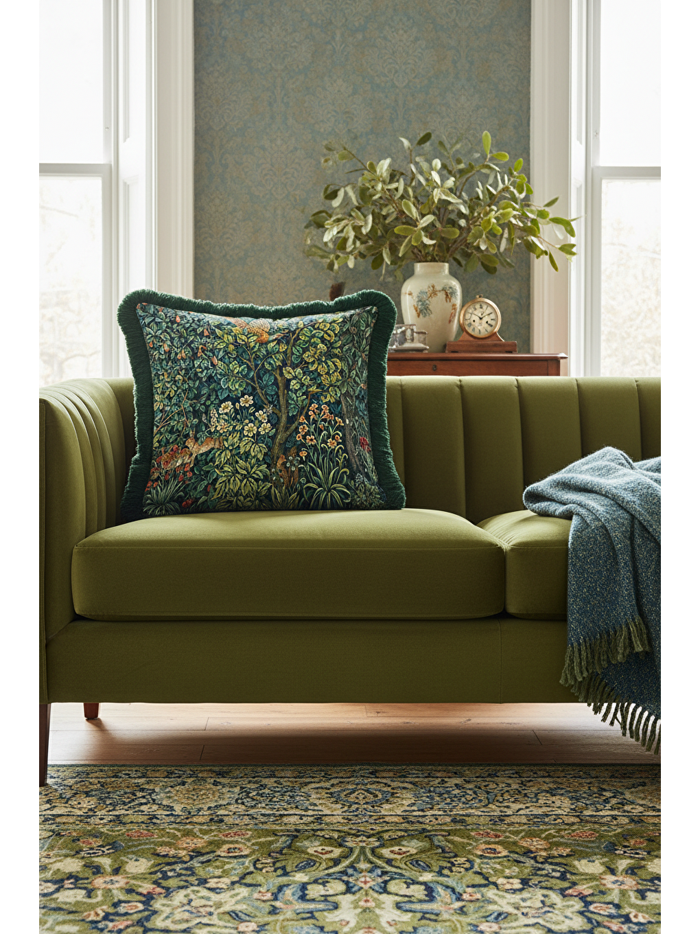 Karışık Lüks Doğal Bahçe Saçaklı Yastık Kılıfı - Vintage Orman Bohem Yeşil Püsküllü Kırlent Kılıfı-1