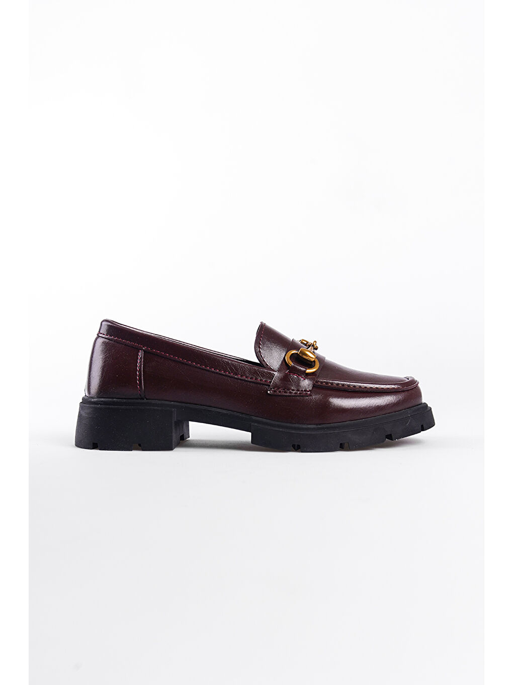 Bordo Jessie Trak Tabanlı Metal Tokalı Kadın Loafer-1