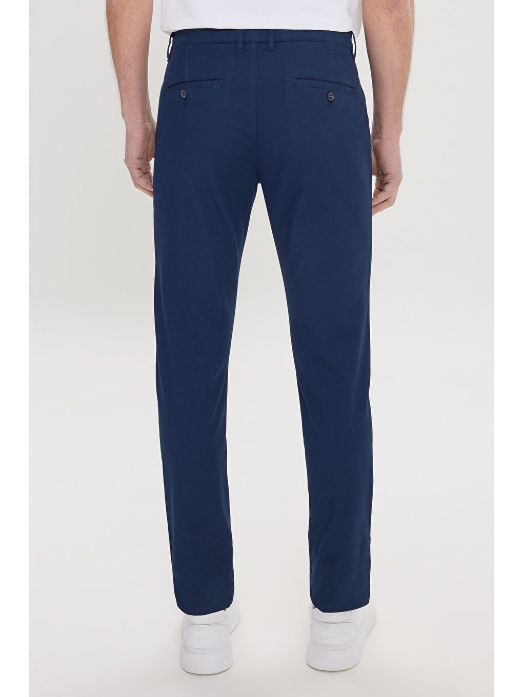 Erkek Lacivert Pamuklu Slim Fit Dar Kesim Yan Cep Armürlü Esnek Pantolon-6