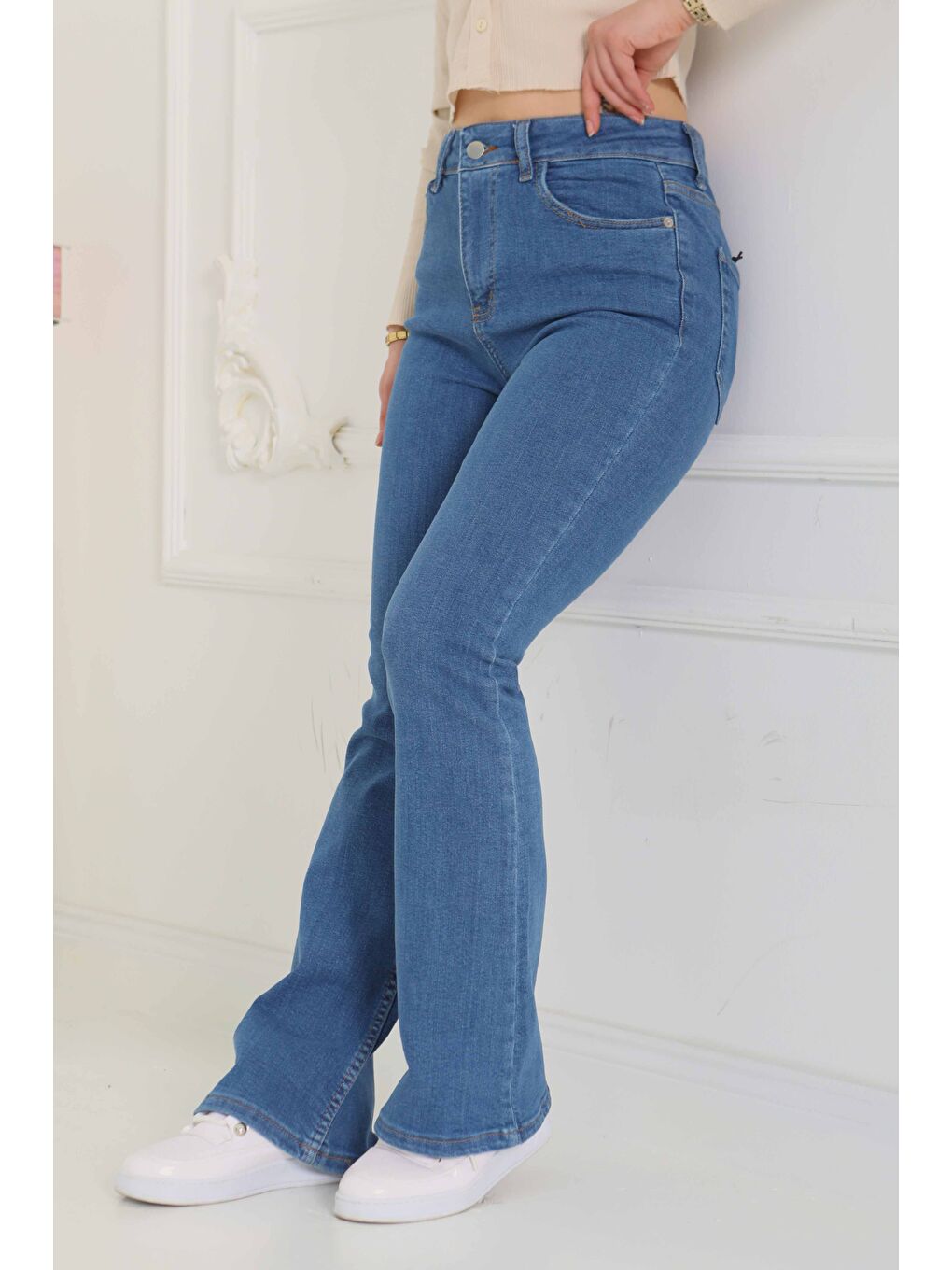 İspanyol Paça Jean Pantolon Mavi   26825-1