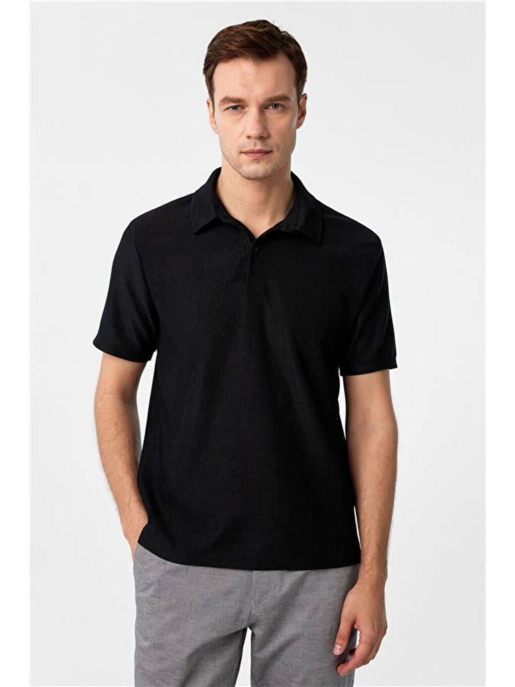 Siyah Regular Düz Polo Yaka Tişört