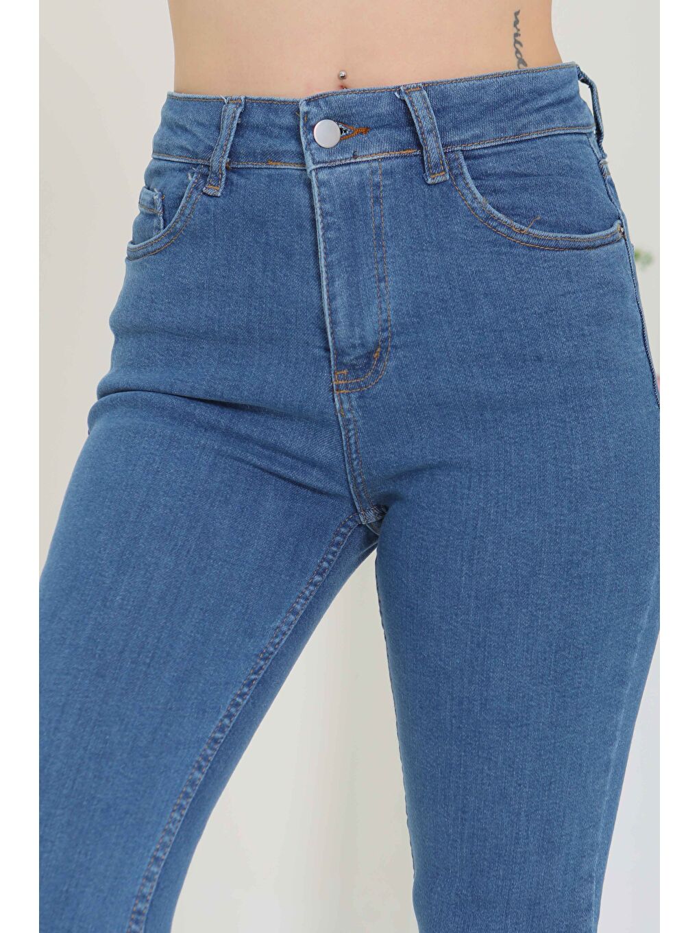 İspanyol Paça Jean Pantolon Mavi   26825-3