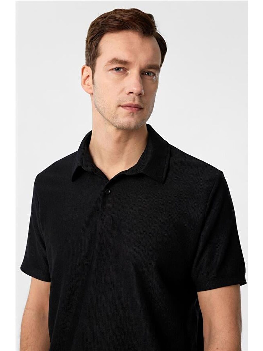Siyah Regular Düz Polo Yaka Tişört-1
