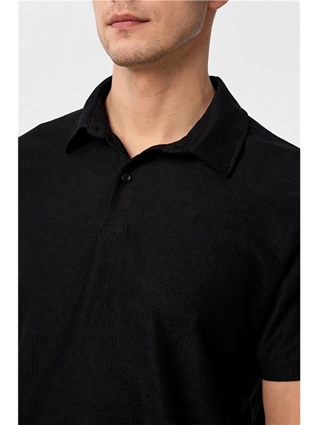 Siyah Regular Düz Polo Yaka Tişört-2